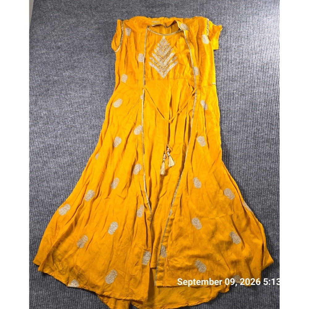 SC 22 Women Yellow Embroidered Anarkali Dress XL Tassel Detail Indian Style